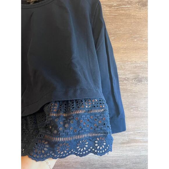 J Crew Women Top Sz Large Navy Blue Eyelet Hem Preppy Long Sleeves Cotton Poplin - Picture 8 of 8